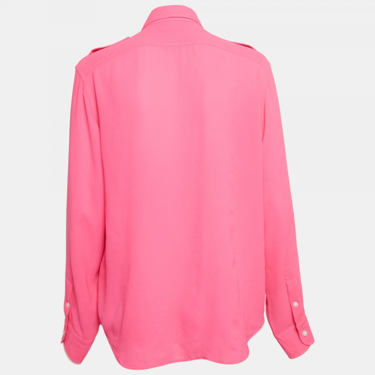 Pre Owned Ralph Lauren Pink Crepe Pocket Detail Shirt M