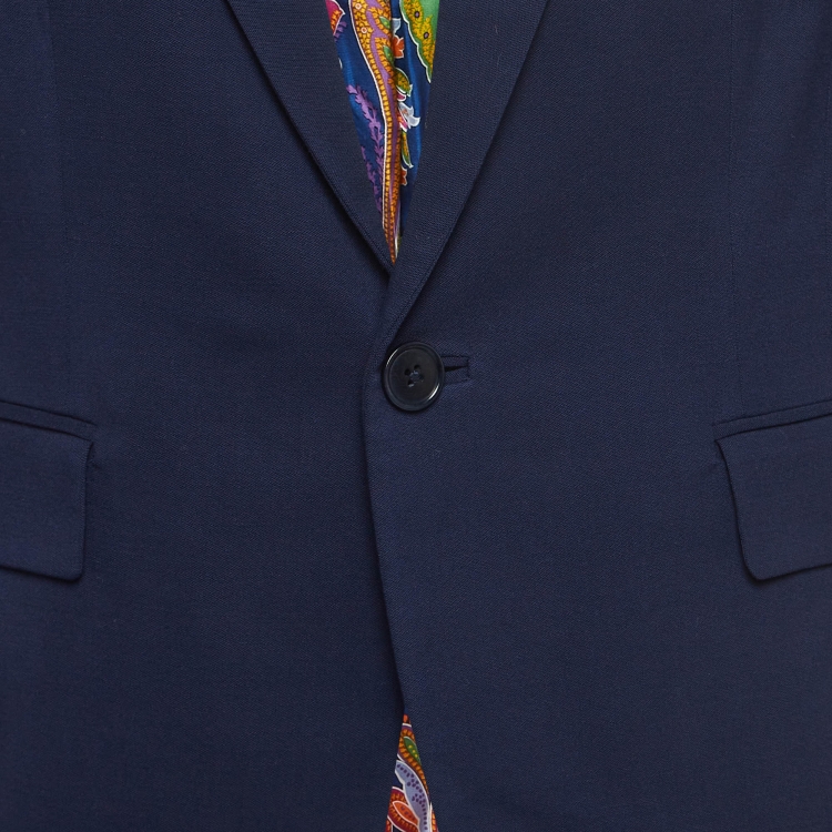 Pre Owned Ralph Lauren Navy Blue Paisley Print Lined Wool Single Breasted Blazer M