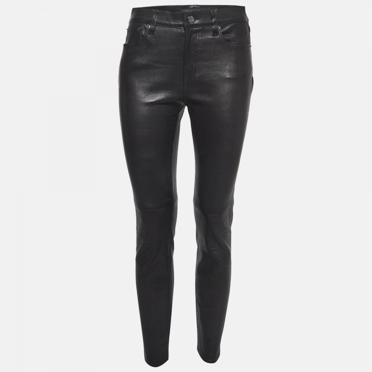 Pre Owned Ralph Lauren Black Leather Skinny Trousers M