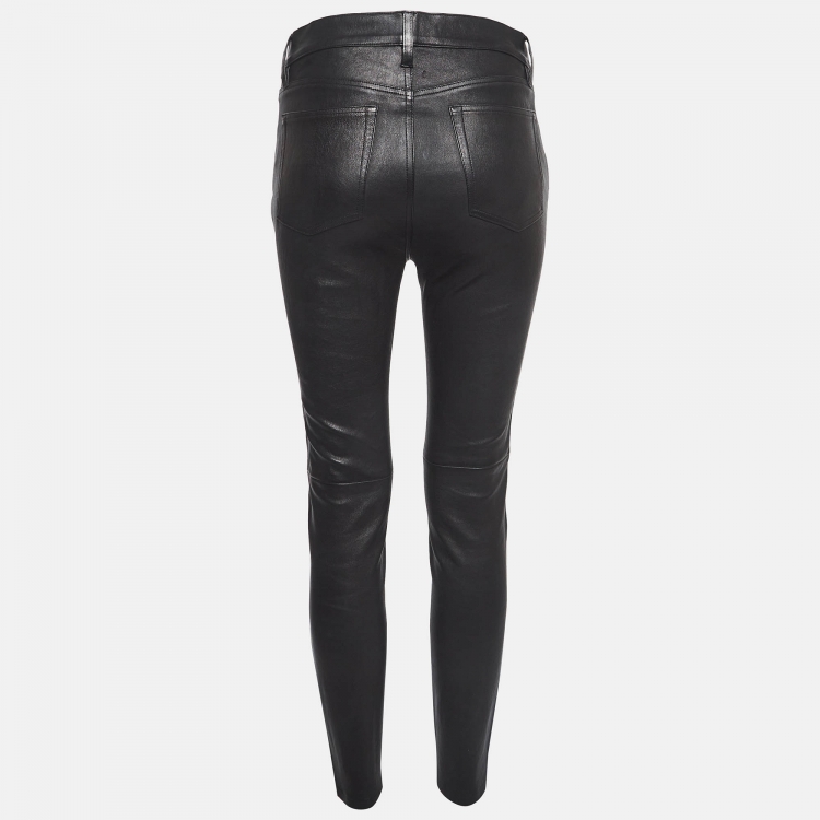 Pre Owned Ralph Lauren Black Leather Skinny Trousers M