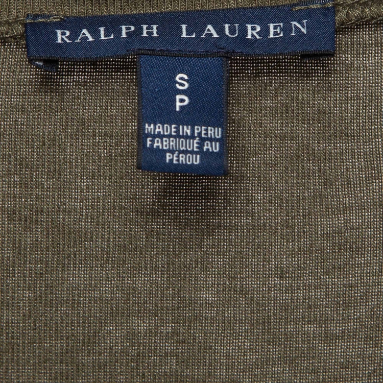 Pre Owned Ralph Lauren Olive Green Cotton knit V-Neck T-Shirt S