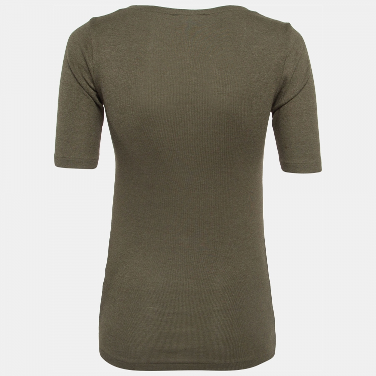 Pre Owned Ralph Lauren Olive Green Cotton knit V-Neck T-Shirt S