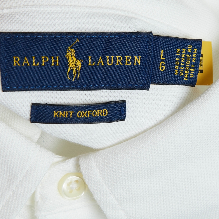Pre Owned Ralph Lauren White Logo Embroidered Cotton Knit Shirt L