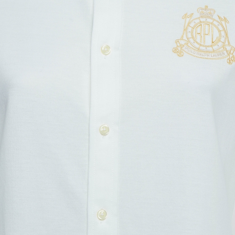 Pre Owned Ralph Lauren White Logo Embroidered Cotton Knit Shirt L