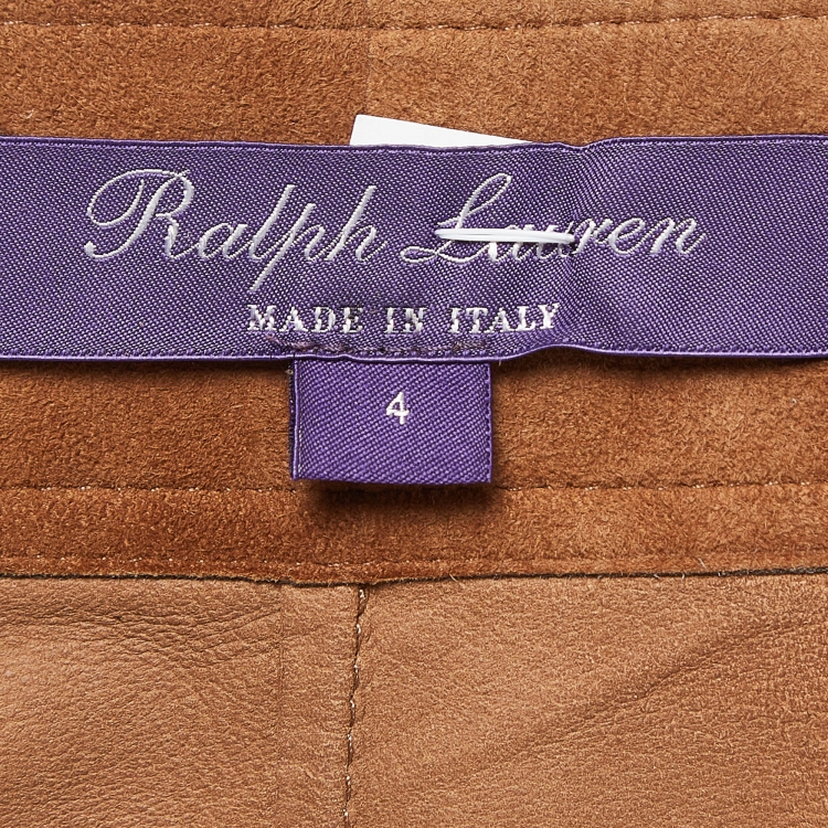Pre Owned Ralph Lauren Brown Printed Suede Belted Midi Skirt S
