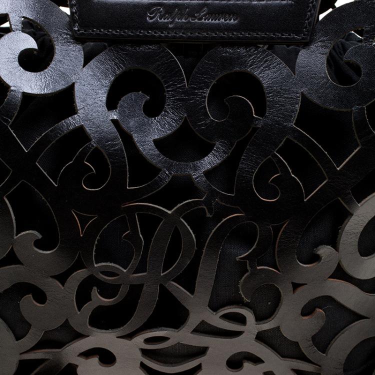 Pre Owned Ralph Lauren Black Leather Vachetta Scroll Tote