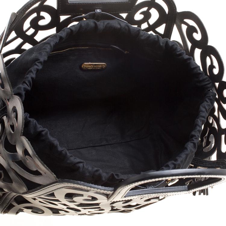 Pre Owned Ralph Lauren Black Leather Vachetta Scroll Tote