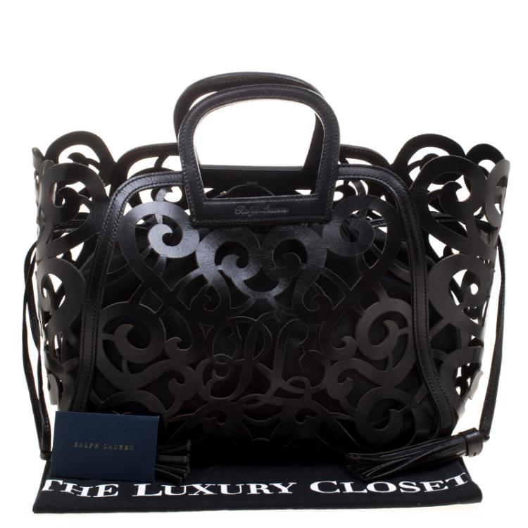 Pre Owned Ralph Lauren Black Leather Vachetta Scroll Tote