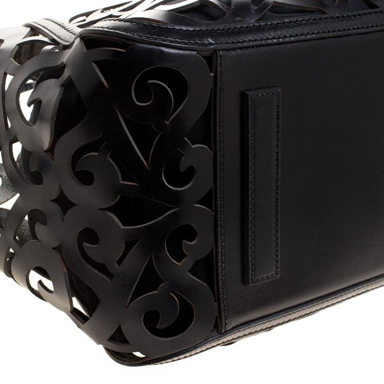 Pre Owned Ralph Lauren Black Leather Vachetta Scroll Tote