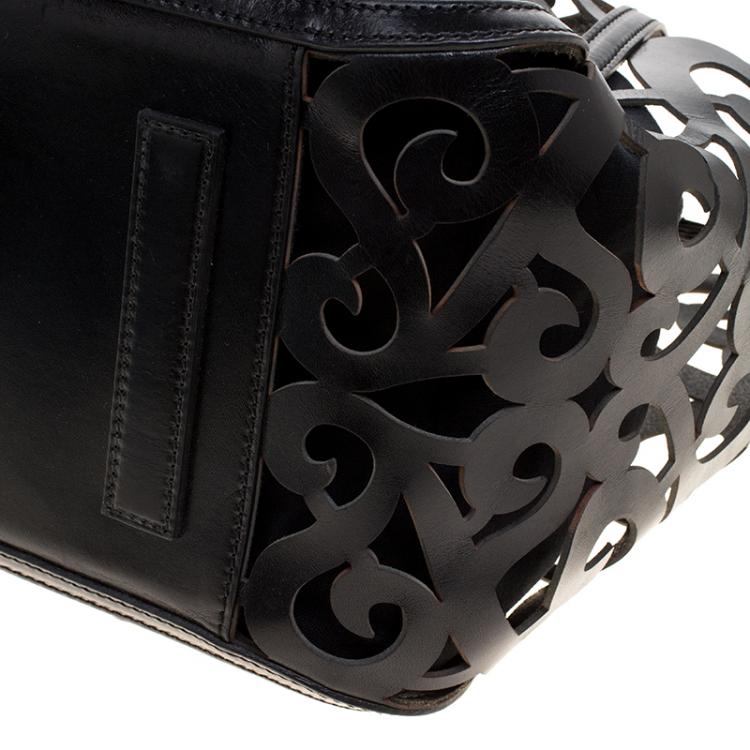 Pre Owned Ralph Lauren Black Leather Vachetta Scroll Tote