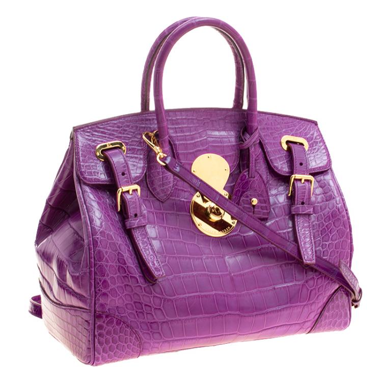 Pre Owned Ralph Lauren Purple Alligator Ricky Top Handle Bag