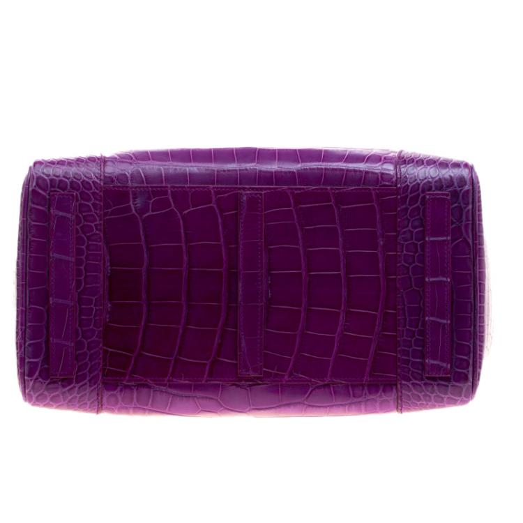 Pre Owned Ralph Lauren Purple Alligator Ricky Top Handle Bag