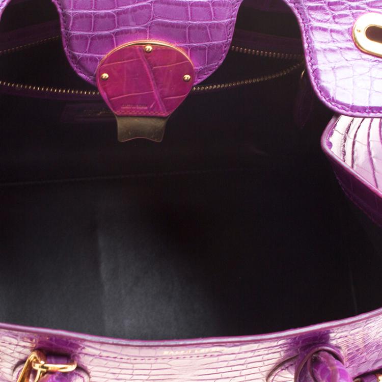 Pre Owned Ralph Lauren Purple Alligator Ricky Top Handle Bag