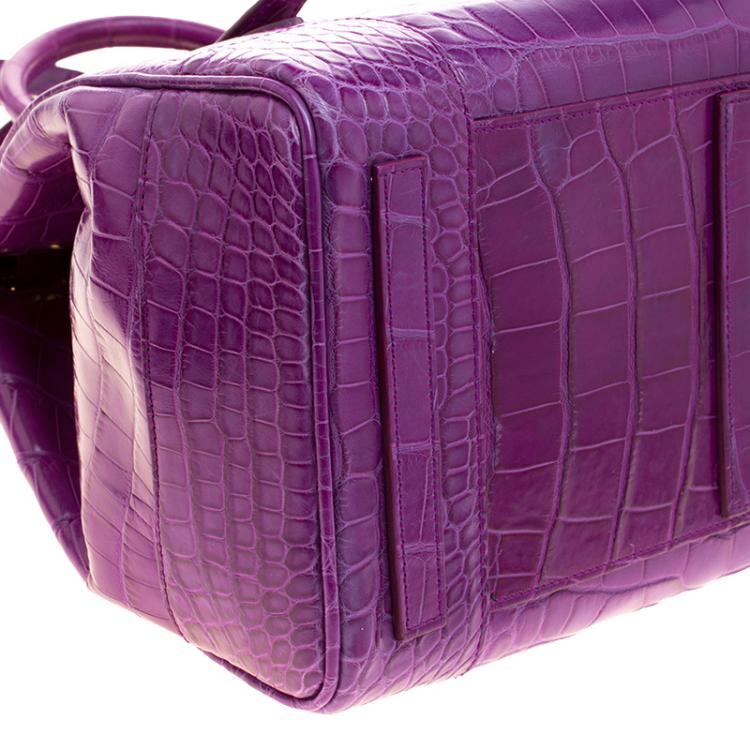 Pre Owned Ralph Lauren Purple Alligator Ricky Top Handle Bag