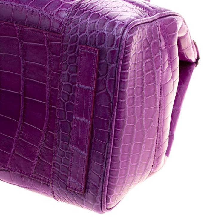 Pre Owned Ralph Lauren Purple Alligator Ricky Top Handle Bag
