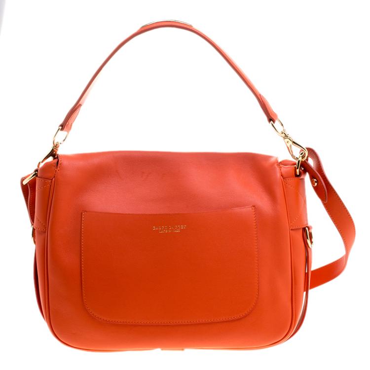 Pre Owned Ralph Lauren Red Orange Leather Hunting Messenger Bag