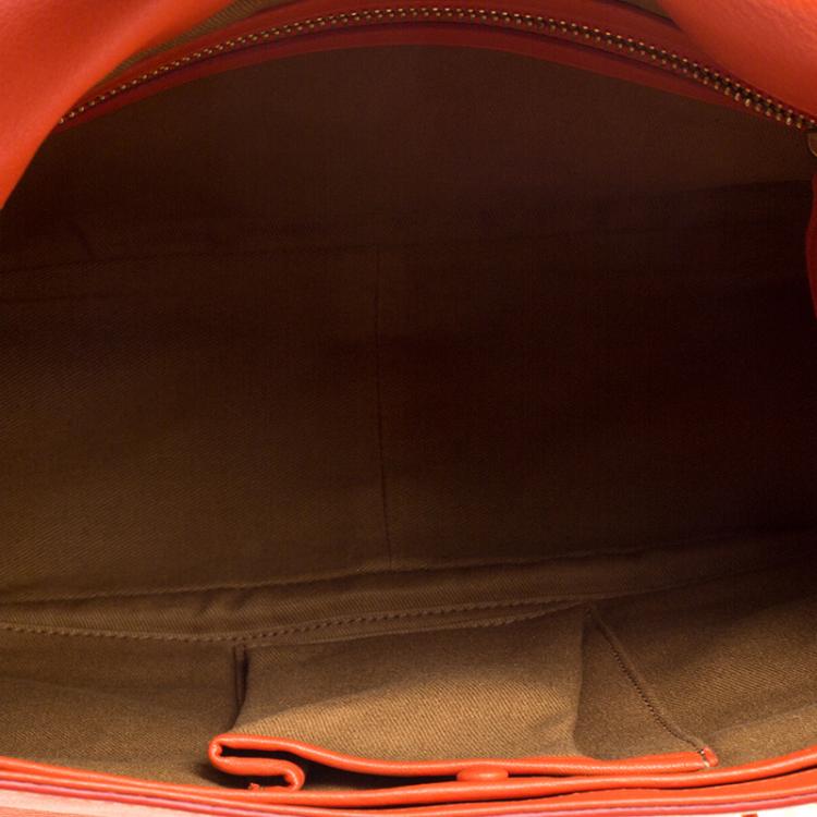 Pre Owned Ralph Lauren Red Orange Leather Hunting Messenger Bag