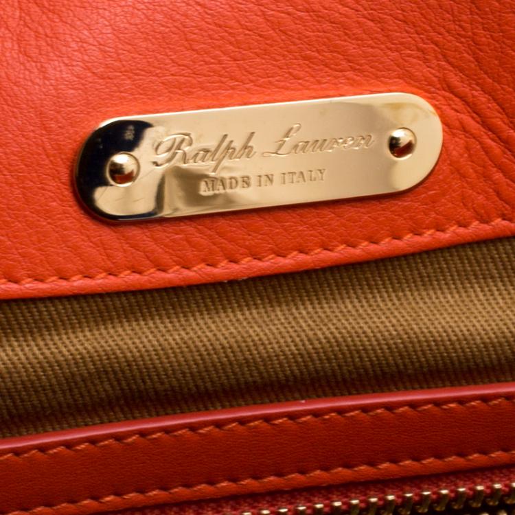 Pre Owned Ralph Lauren Red Orange Leather Hunting Messenger Bag