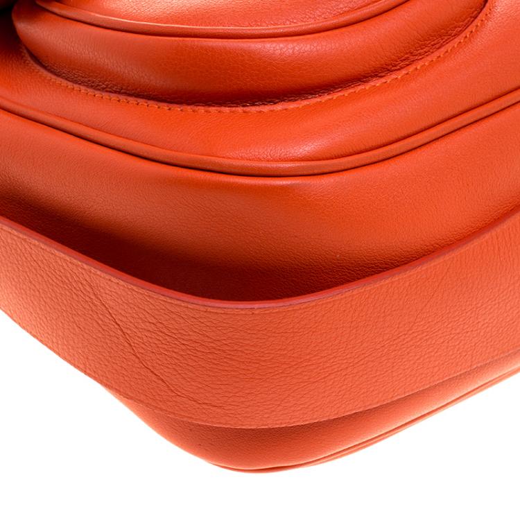 Pre Owned Ralph Lauren Red Orange Leather Hunting Messenger Bag