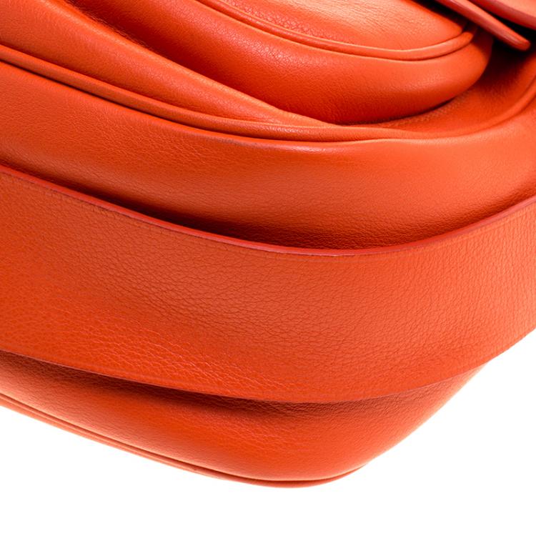 Pre Owned Ralph Lauren Red Orange Leather Hunting Messenger Bag
