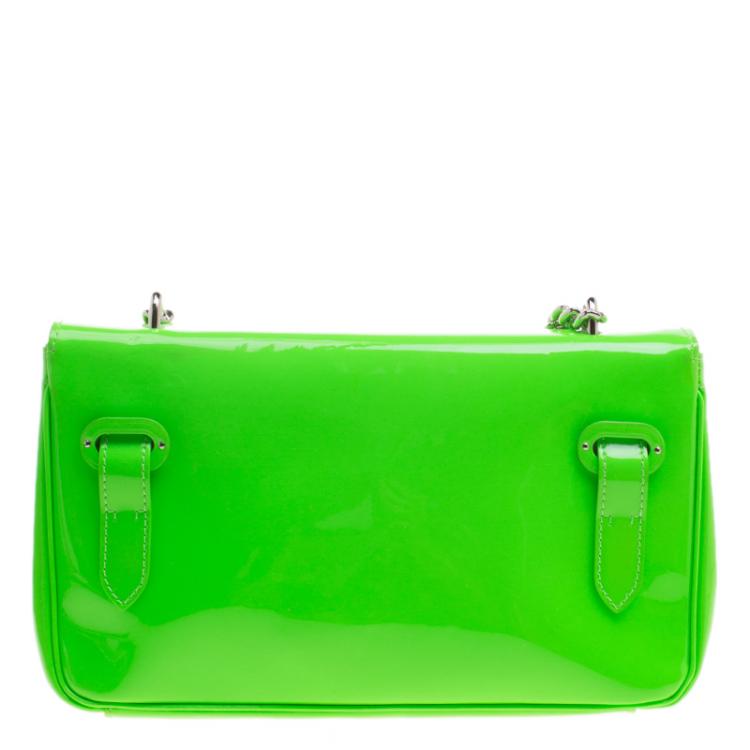 Pre Owned Ralph Lauren Neon Green Patent Leather Ricky Chain Shoulder Bag