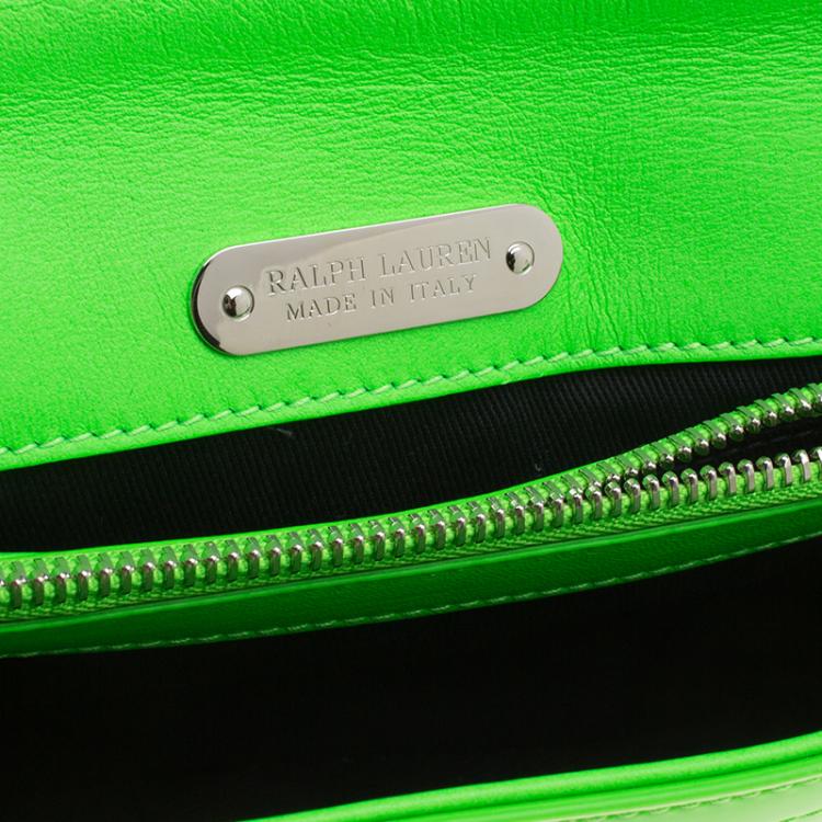 Pre Owned Ralph Lauren Neon Green Patent Leather Ricky Chain Shoulder Bag