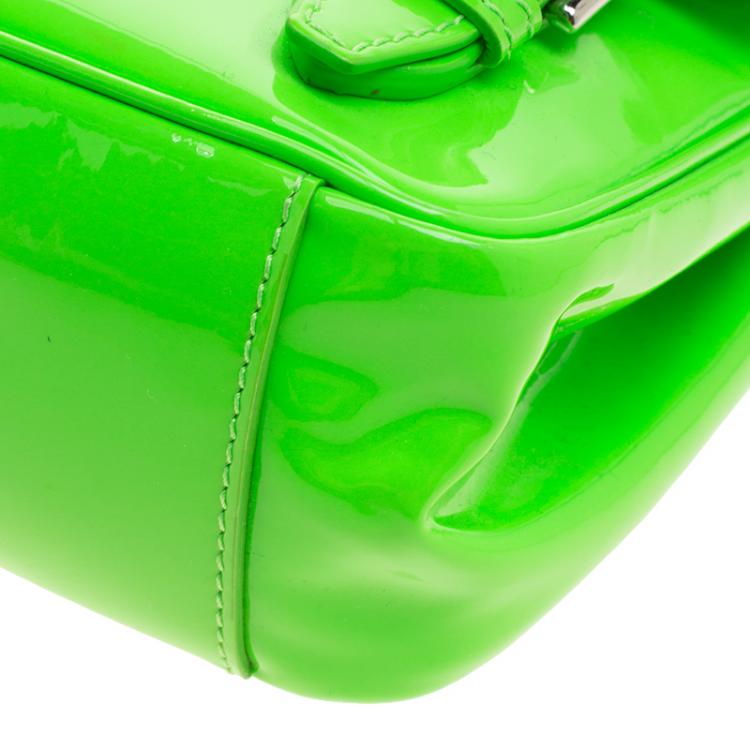 Pre Owned Ralph Lauren Neon Green Patent Leather Ricky Chain Shoulder Bag