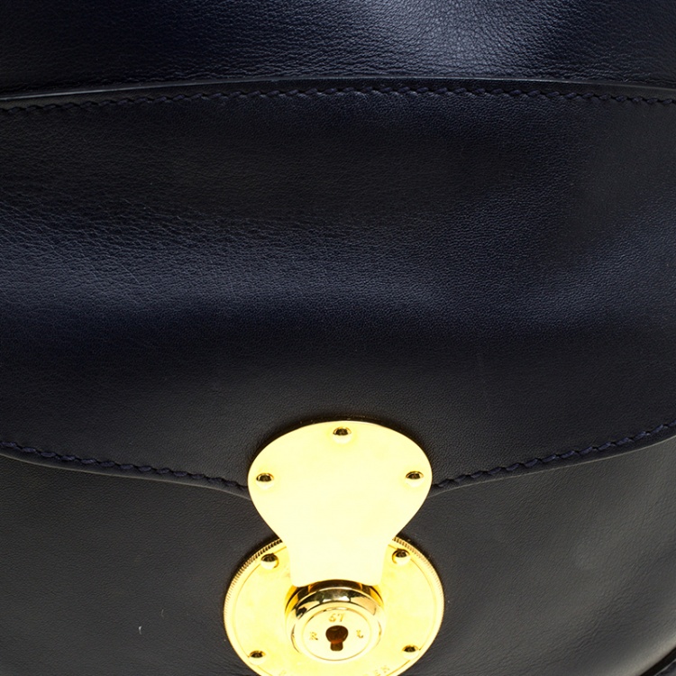 Pre Owned Ralph Lauren Navy Blue Leather Ricky Drawstring Bucket Bag 