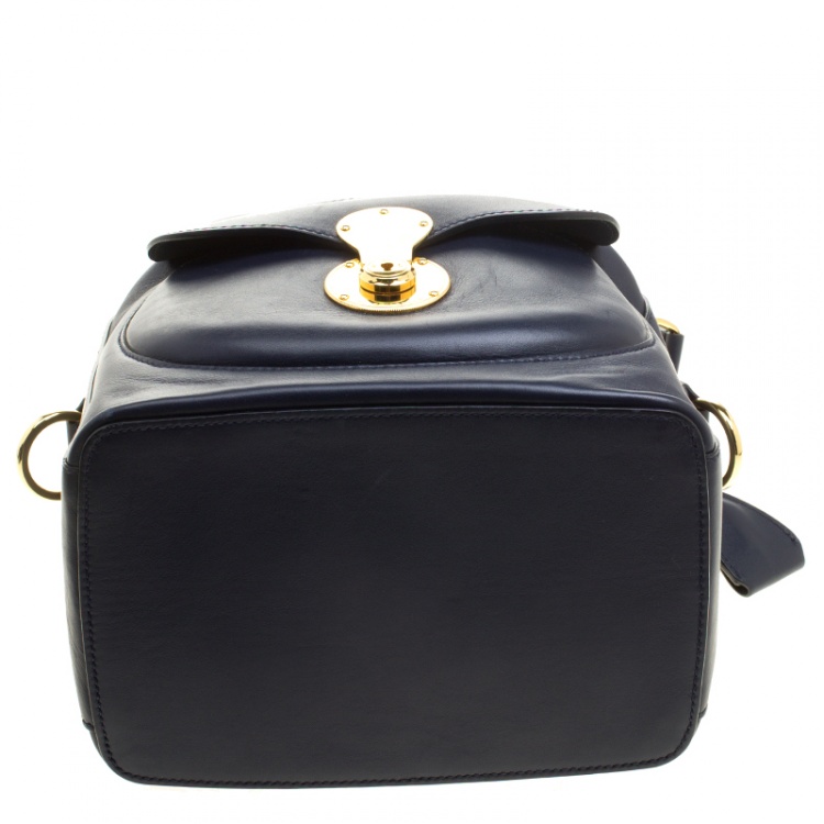 Pre Owned Ralph Lauren Navy Blue Leather Ricky Drawstring Bucket Bag 
