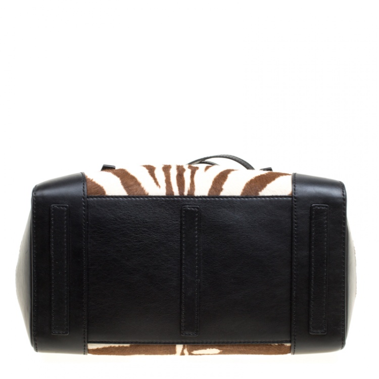 Pre Owned Ralph Lauren Black Zebra Print Pony Hair and Leather Ricky Tote