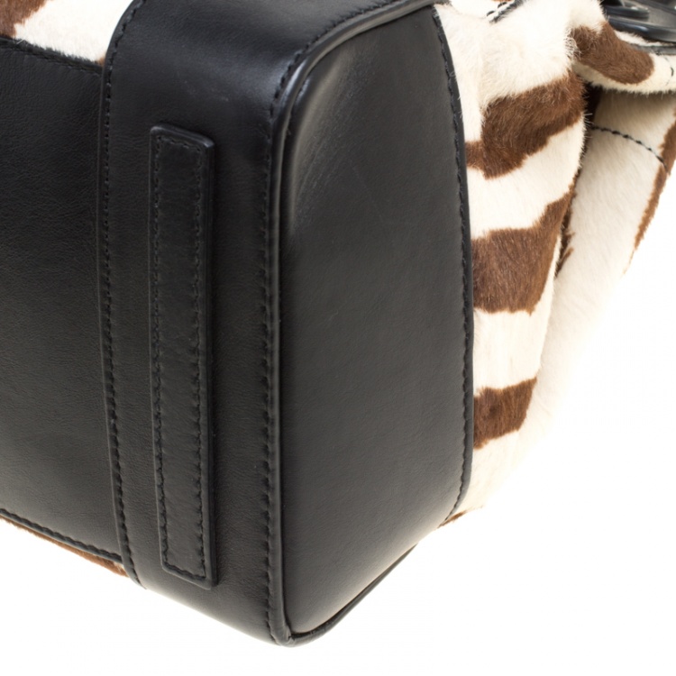 Pre Owned Ralph Lauren Black Zebra Print Pony Hair and Leather Ricky Tote