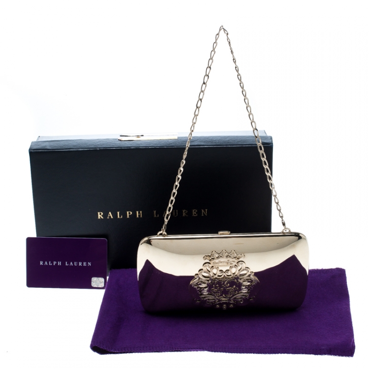 Pre Owned Ralph Lauren Gold Plated Metal Crest Clutch