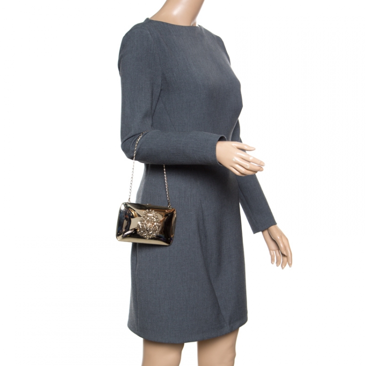 Pre Owned Ralph Lauren Gold Plated Metal Crest Clutch