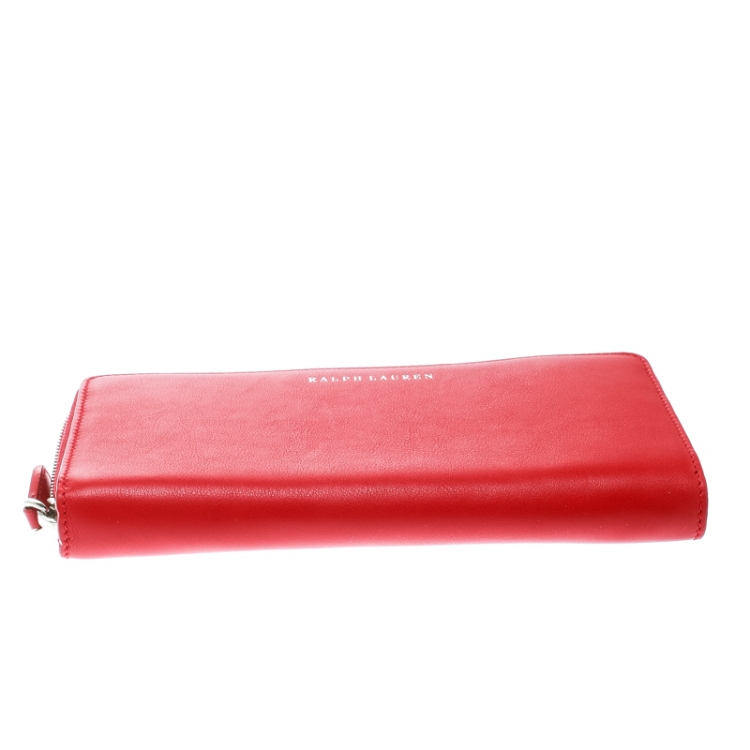 Pre Owned Ralph Lauren Red Leather Zip Around Wallet