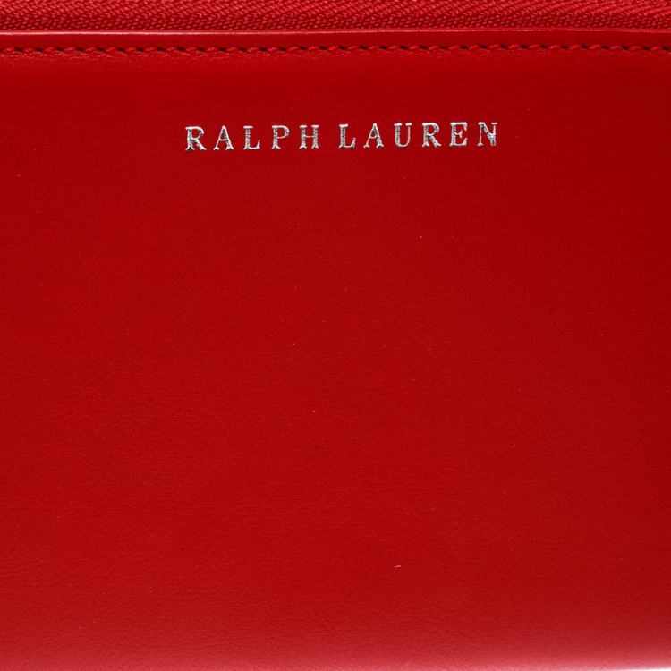 Pre Owned Ralph Lauren Red Leather Zip Around Wallet