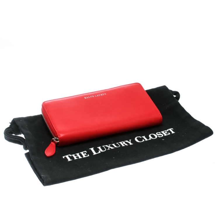 Pre Owned Ralph Lauren Red Leather Zip Around Wallet