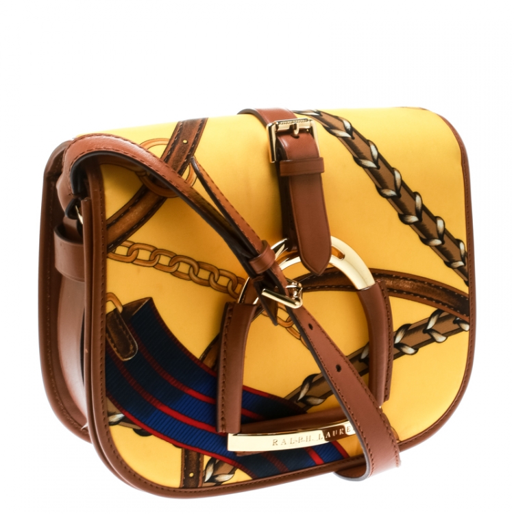 Pre Owned Ralph Lauren Yellow/Brown Chadwick Print Nylon Flap Shoulder Bag
