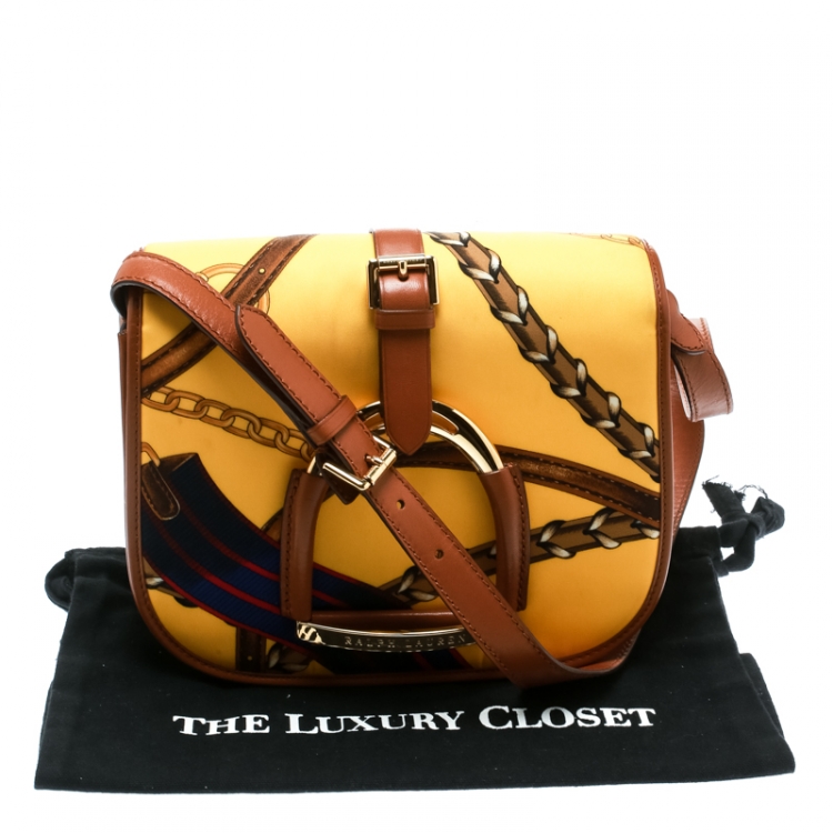 Pre Owned Ralph Lauren Yellow/Brown Chadwick Print Nylon Flap Shoulder Bag