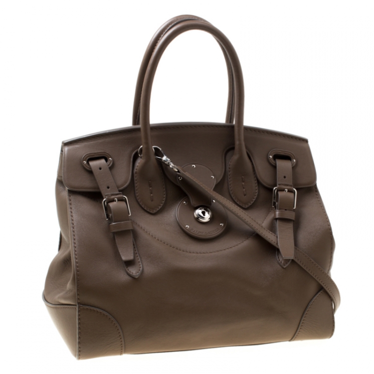 مملوكة مسبقًا Ralph Lauren Dark Beige Leather Ricky Top Handle Bag