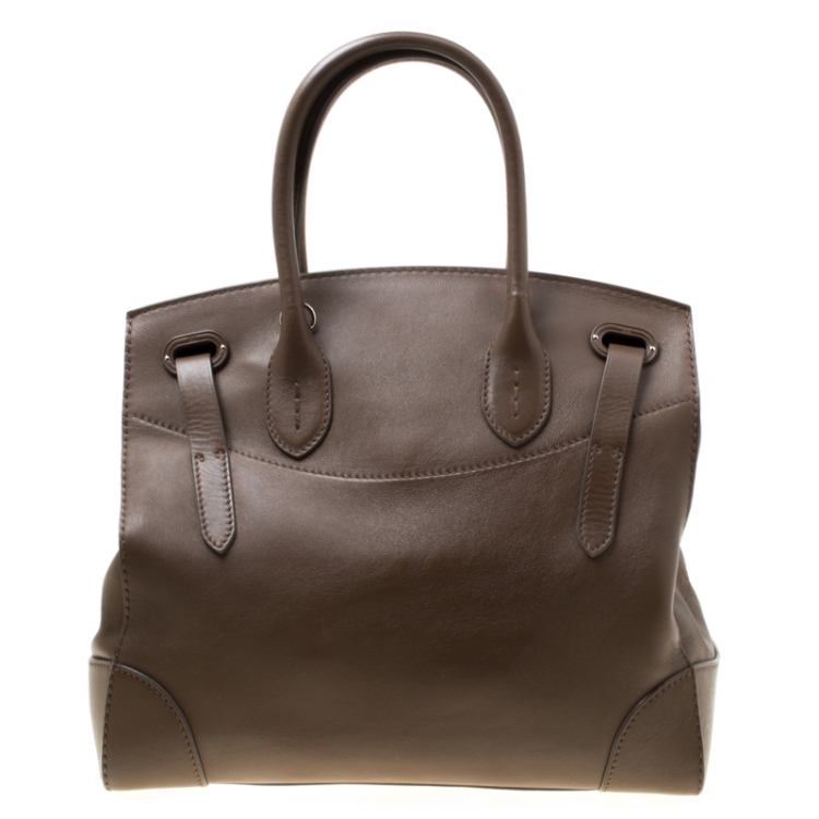 مملوكة مسبقًا Ralph Lauren Dark Beige Leather Ricky Top Handle Bag