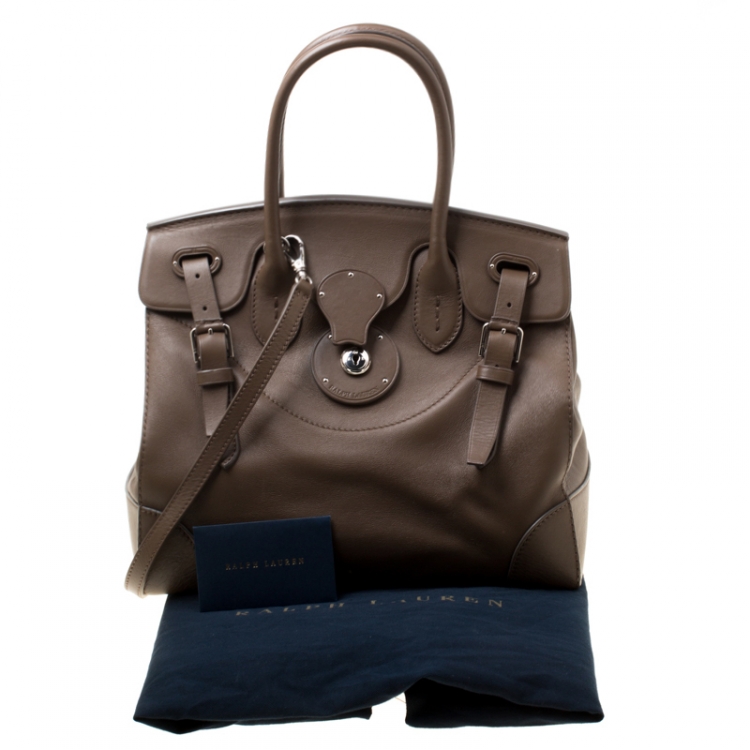 مملوكة مسبقًا Ralph Lauren Dark Beige Leather Ricky Top Handle Bag