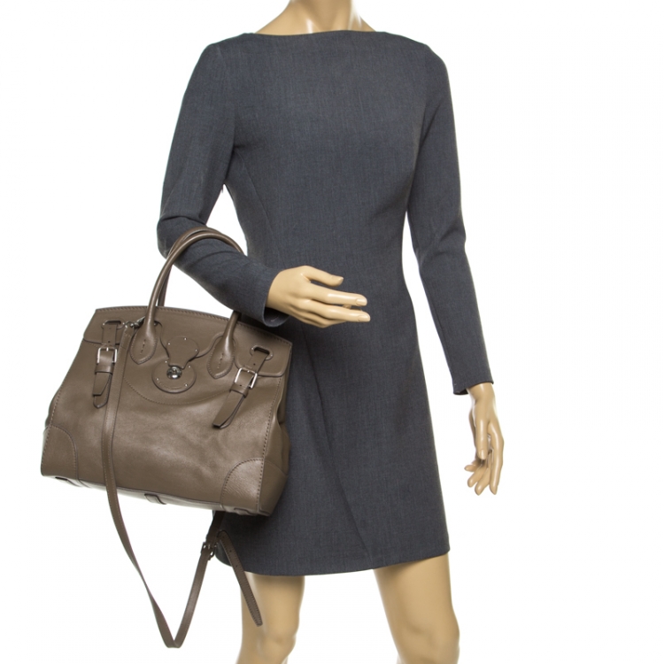 مملوكة مسبقًا Ralph Lauren Dark Beige Leather Ricky Top Handle Bag