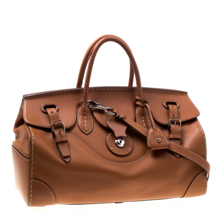 Pre Owned Ralph Lauren Brown Leather East/West Ricky 40 Top Handle Bag