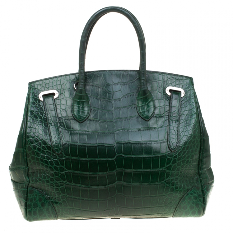 Pre Owned Ralph Lauren Green Alligator Ricky Top Handle Bag