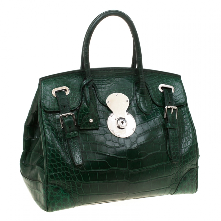 Pre Owned Ralph Lauren Green Alligator Ricky Top Handle Bag