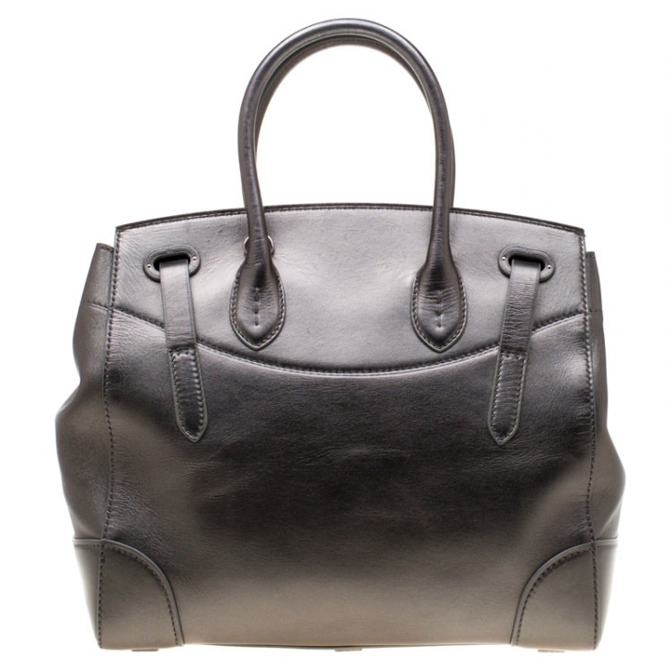 Pre Owned Ralph Lauren Silver Metallic Soft Leather Ricky 33 Top Handle Bag