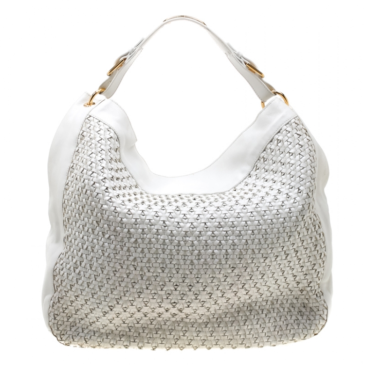 Pre Owned Ralph Lauren White Woven Leather Hobo 