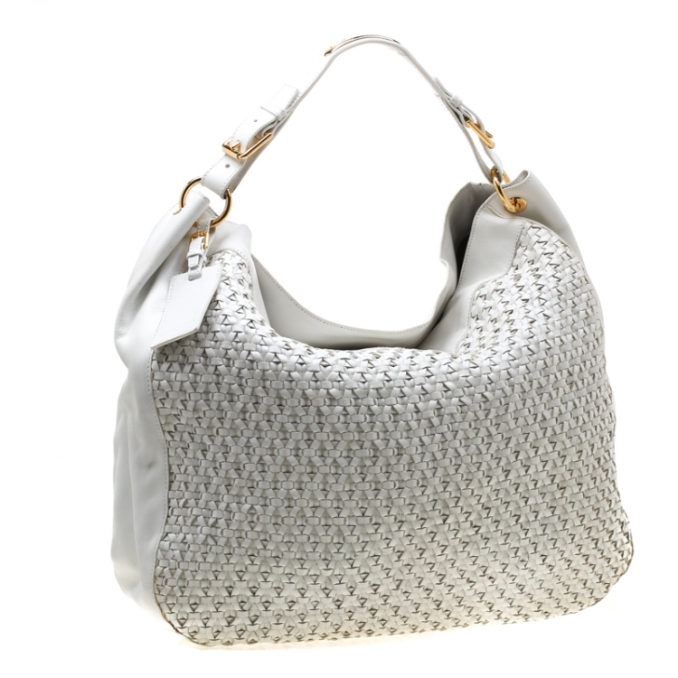 Pre Owned Ralph Lauren White Woven Leather Hobo 