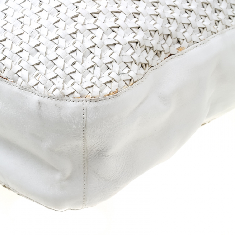 Pre Owned Ralph Lauren White Woven Leather Hobo 