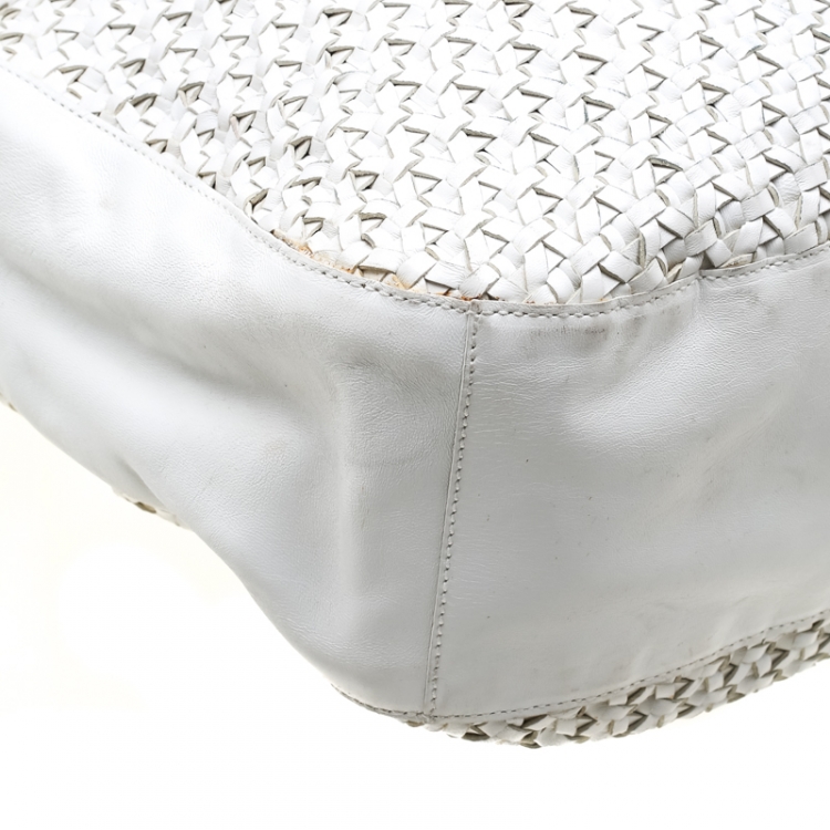 Pre Owned Ralph Lauren White Woven Leather Hobo 